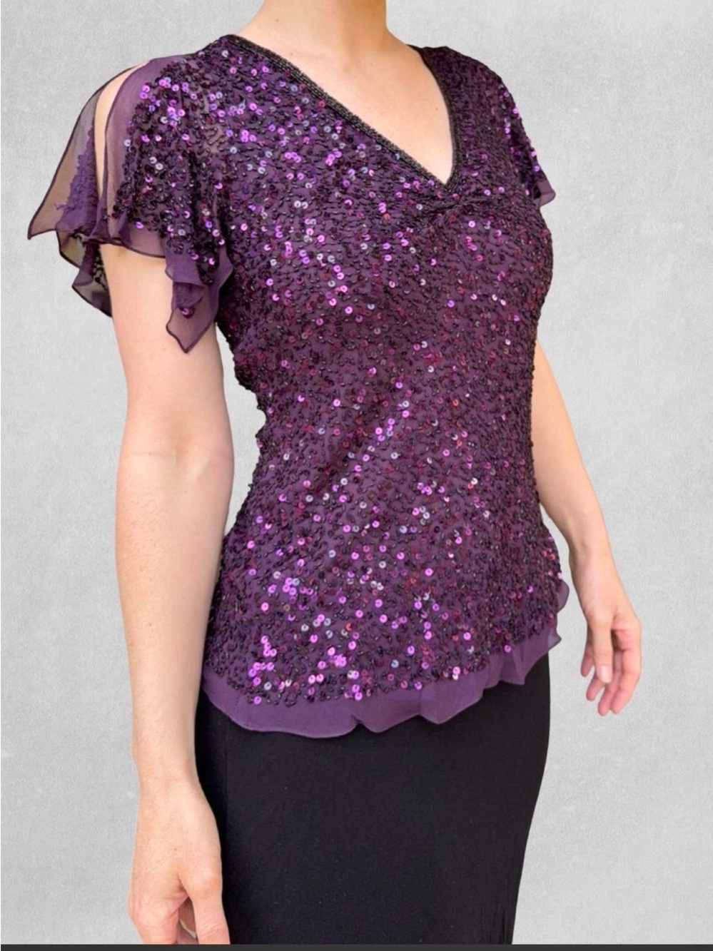 Purple Silk and Beaded Adrianna Papel Evening Top